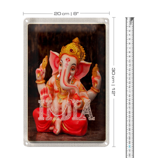 Blechschild Reise 20x30cm Indien Skulptur Ganesha Gott Hindu
