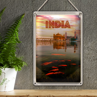 Blechschild Reise 20x30cm Indien Tempel Amritsar Heilliger See