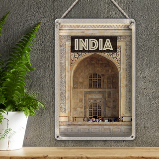 Blechschild Reise 20x30cm Indien Moschee Eingang Islam Menschen