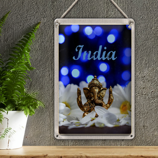 Blechschild Reise 20x30cm Indien Skulptur Elefant Ganesha Hindu