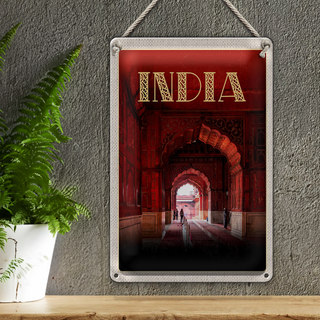 Blechschild Reise 20x30cm Indien Inner Moschee rot beten Islam