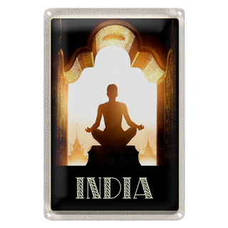 Blechschild Reise 20x30cm Indien Gemälde Meditieren Entspannung