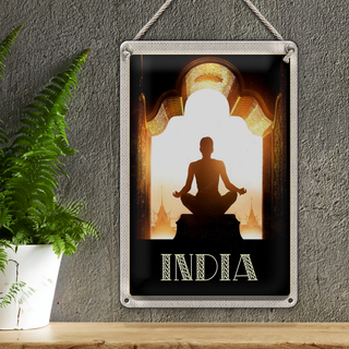 Blechschild Reise 20x30cm Indien Gemälde Meditieren Entspannung