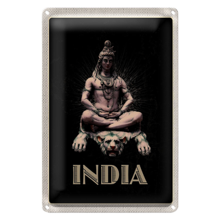 Blechschild Reise 20x30cm Indien Gott Buddhismus Löwe Meditieren