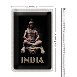 Blechschild Reise 20x30cm Indien Gott Buddhismus Löwe Meditieren