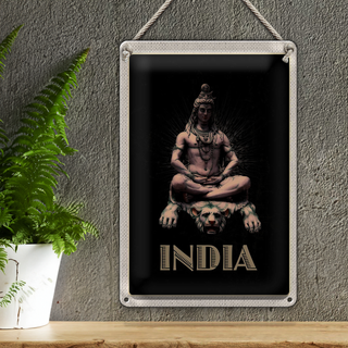 Blechschild Reise 20x30cm Indien Gott Buddhismus Löwe Meditieren