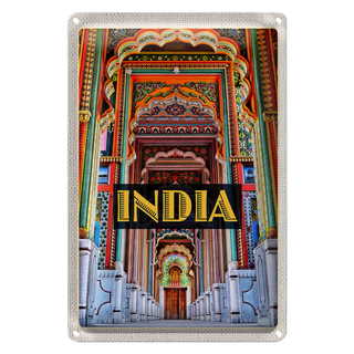 Blechschild Reise 20x30cm Indien Gemälde bunt Eingang Zeichnung