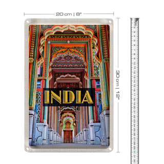 Blechschild Reise 20x30cm Indien Gemälde bunt Eingang Zeichnung
