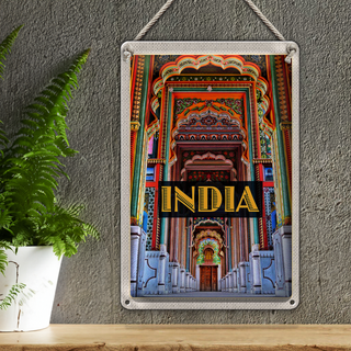 Blechschild Reise 20x30cm Indien Gemälde bunt Eingang Zeichnung