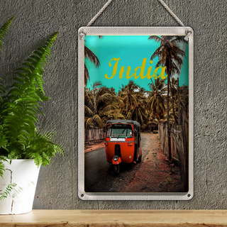 Blechschild Reise 20x30cm Indien Straße Tuk Tuk Taxi Asien