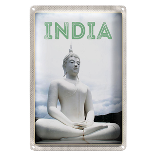 Blechschild Reise 20x30cm Indien weiße Skulptur meditieren Gott