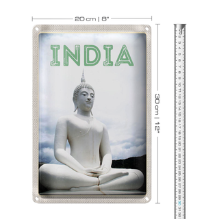 Blechschild Reise 20x30cm Indien weiße Skulptur meditieren Gott
