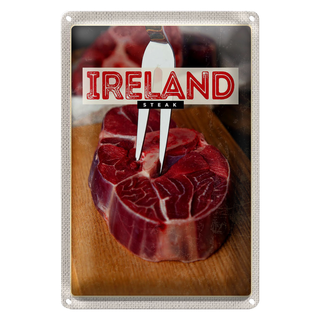 Blechschild Reise 20x30cm Irland Essen rotes Steak Fleisch
