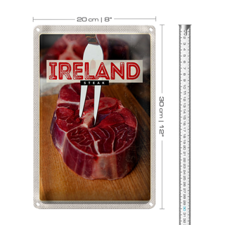 Blechschild Reise 20x30cm Irland Essen rotes Steak Fleisch