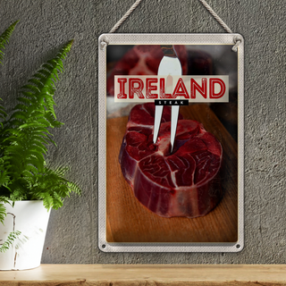 Blechschild Reise 20x30cm Irland Essen rotes Steak Fleisch