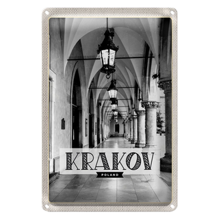 Blechschild Reise 20x30cm Krakow Kleinpolen schwarz weiß Gang