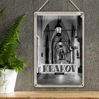 Blechschild Reise 20x30cm Krakow Kleinpolen schwarz weiß Gang