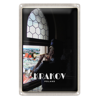 Blechschild Reise 20x30cm Krakow Polen Mann Trompete
