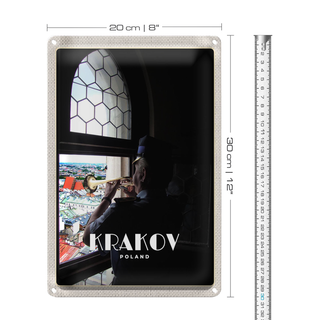 Blechschild Reise 20x30cm Krakow Polen Mann Trompete