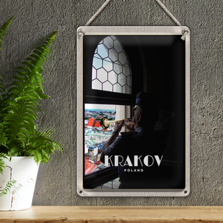 Blechschild Reise 20x30cm Krakow Polen Mann Trompete