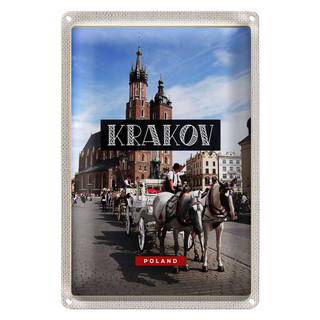 Blechschild Reise 20x30cm Krakow Polen Pferd Innenstadt Kirche