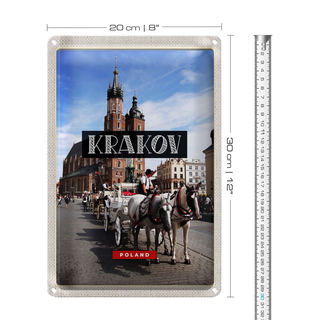 Blechschild Reise 20x30cm Krakow Polen Pferd Innenstadt Kirche