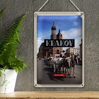 Blechschild Reise 20x30cm Krakow Polen Pferd Innenstadt Kirche