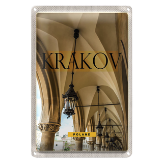 Blechschild Reise 20x30cm Krakow Polen Laterne Gang Gebäude