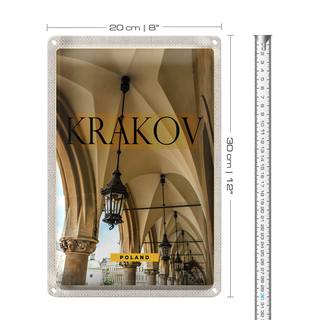Blechschild Reise 20x30cm Krakow Polen Laterne Gang Gebäude
