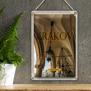 Blechschild Reise 20x30cm Krakow Polen Laterne Gang Gebäude