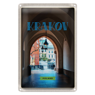 Blechschild Reise 20x30cm Krakow Gebäude Terasse Reise Sommer