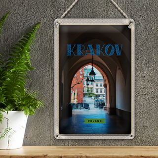 Blechschild Reise 20x30cm Krakow Gebäude Terasse Reise Sommer