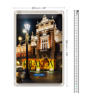 Blechschild Reise 20x30cm Krakow Polen Stadt bei Nacht Laterne