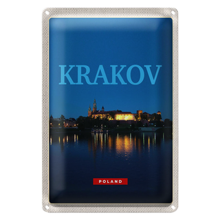 Blechschild Reise 20x30cm Krakow Polen Nacht Kirsche See
