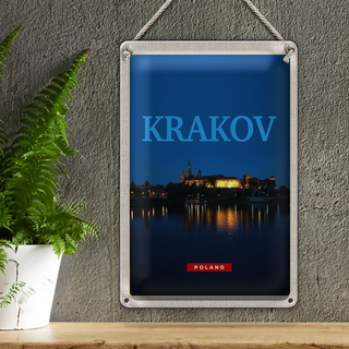 Blechschild Reise 20x30cm Krakow Polen Nacht Kirsche See