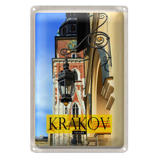 Blechschild Reise 20x30cm Krakow Polen Kirche Laterne Innenstadt