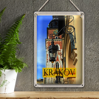 Blechschild Reise 20x30cm Krakow Polen Kirche Laterne Innenstadt