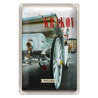 Blechschild Reise 20x30cm Krakow Polen weiße Pferdekutsche