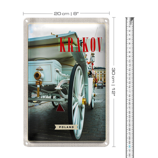 Blechschild Reise 20x30cm Krakow Polen weiße Pferdekutsche