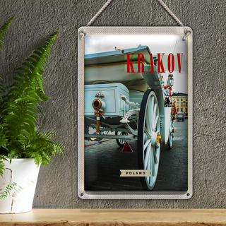 Blechschild Reise 20x30cm Krakow Polen weiße Pferdekutsche