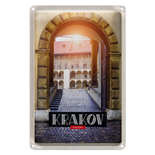 Blechschild Reise 20x30cm Krakow Turm Mittelalter Gemälde