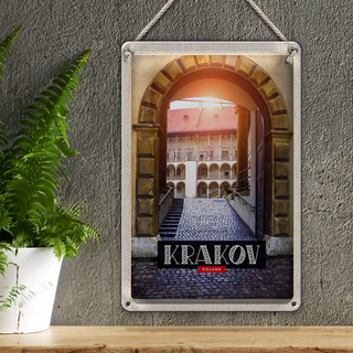 Blechschild Reise 20x30cm Krakow Turm Mittelalter Gemälde