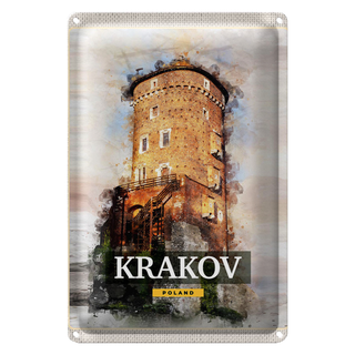 Blechschild Reise 20x30cm Krakow Turm Gemälde Trip Reiseziel