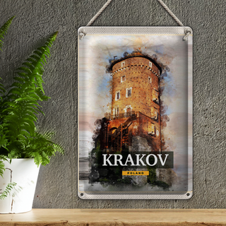 Blechschild Reise 20x30cm Krakow Turm Gemälde Trip Reiseziel