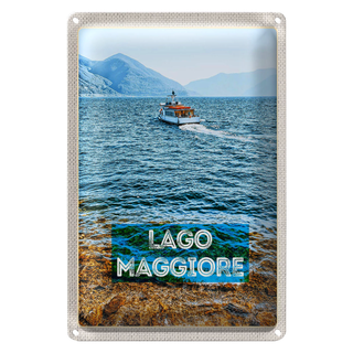 Blechschild Reise 20x30cm Lago Maggiore Italien Insel Boot Meer