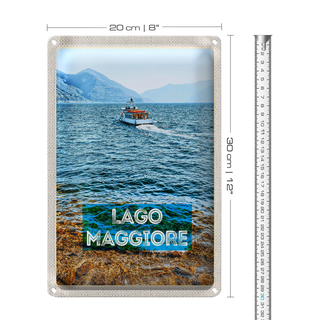 Blechschild Reise 20x30cm Lago Maggiore Italien Insel Boot Meer