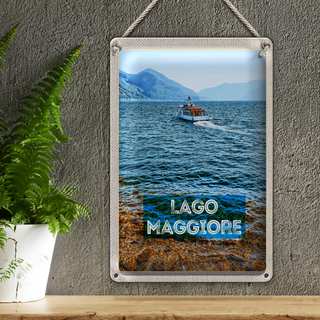 Blechschild Reise 20x30cm Lago Maggiore Italien Insel Boot Meer
