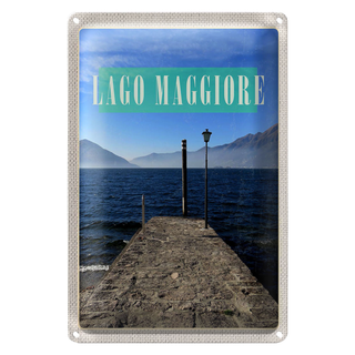 Blechschild Reise 20x30cm Lago Maggiore Insel Meer Gebirge