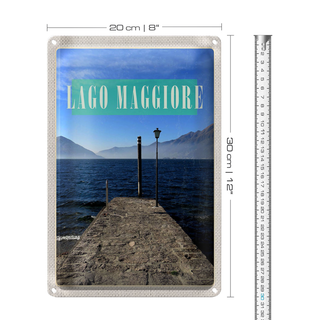 Blechschild Reise 20x30cm Lago Maggiore Insel Meer Gebirge