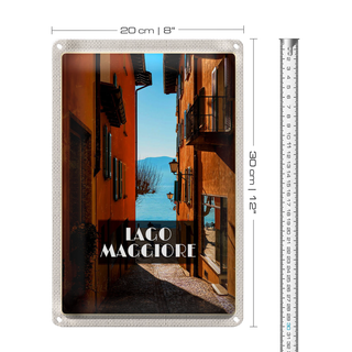 Blechschild Reise 20x30cm Lago Maggiore Straße Häuser Gemälde